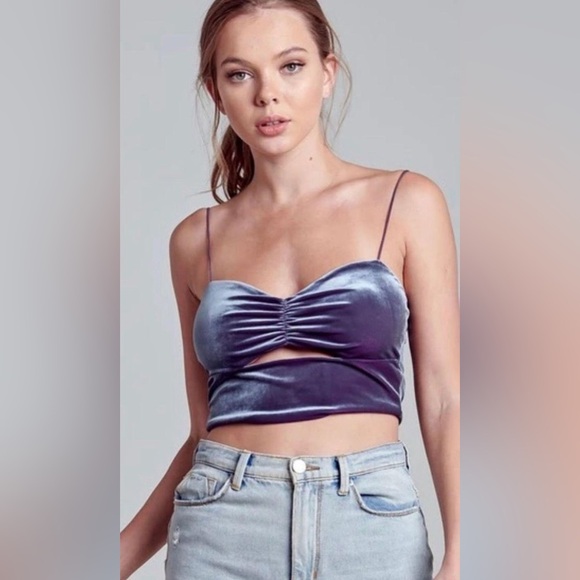Blue Blush Velvet Crop Top - Picture 2 of 8